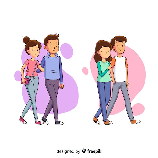 Gratis vector jonge paren samen wandelen