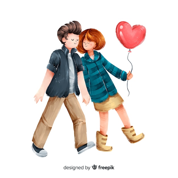 Gratis vector jonge paren samen wandelen