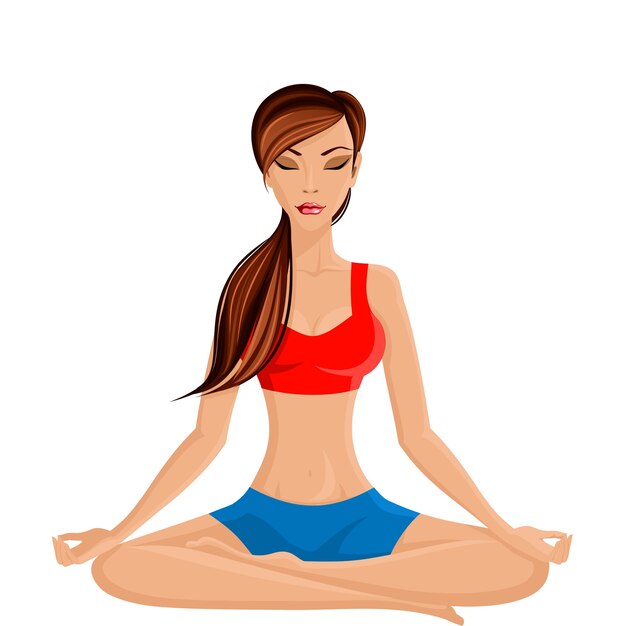 Jonge sexy slanke vrouw beoefenen van yoga in half lotuszittende pose vectorillustratie