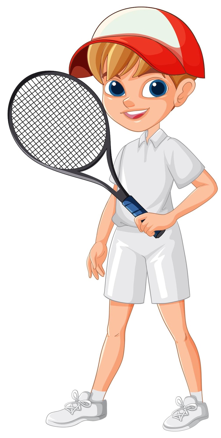 Gratis Vector jonge tennisspeler klaar om te spelen
