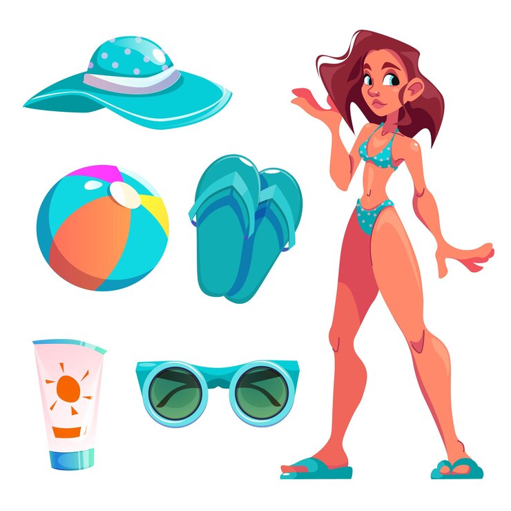 Gratis Vector jonge vrouw in glamour turquoise bikini badpak
