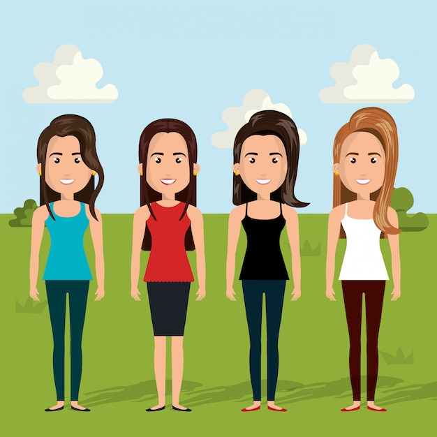 Gratis vector jonge vrouwen personages scène