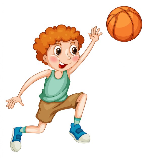 Jongen alleen basketbal spelen