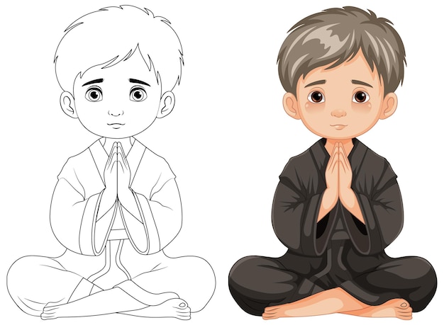 Gratis vector jongen bidden en mediteren