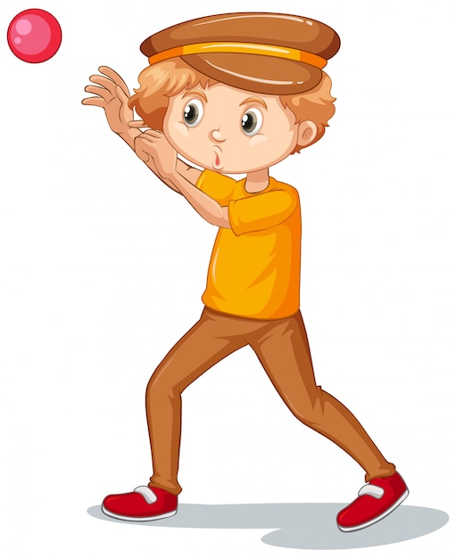 Gratis vector jongen die bal op wit werpt