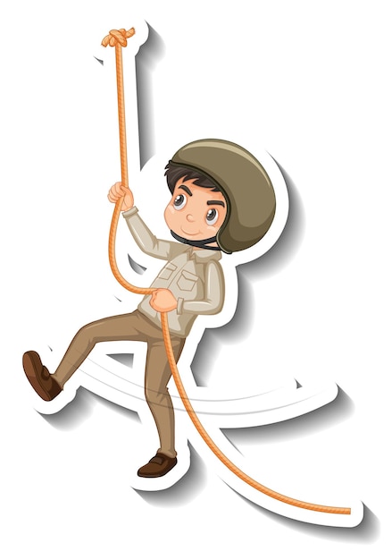 Gratis vector jongen draagt safari outfit stripfiguur sticker