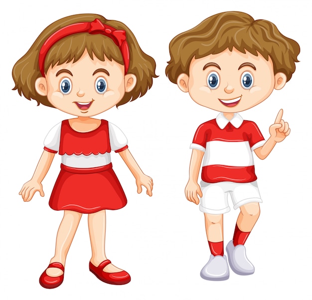 Jongen en meisje dragen shirt met rood en wit gestreept
