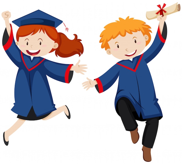 Gratis vector jongen en meisje in graduatietoga