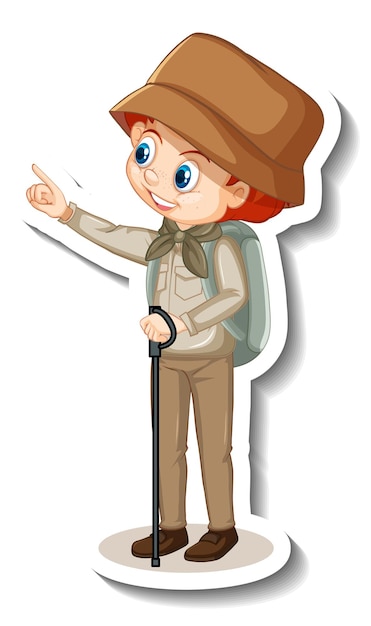 Gratis vector jongen in safari-outfit stripfiguur sticker