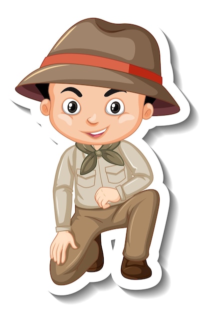 Jongen in safari-outfit stripfiguur sticker