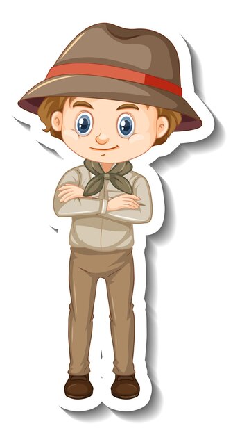 Jongen in safari-outfit stripfiguur sticker