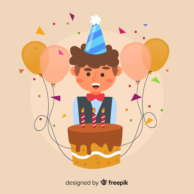 Gratis vector jongen met cake verjaardag achtergrond