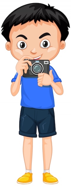 Gratis vector jongen met camera op wit