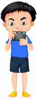 Gratis vector jongen met camera op wit