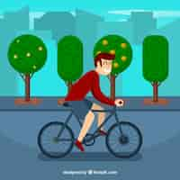 Gratis vector jongen met fiets achtergrond