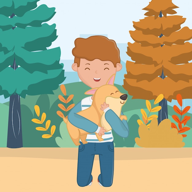 Jongen met hond cartoon ontwerp