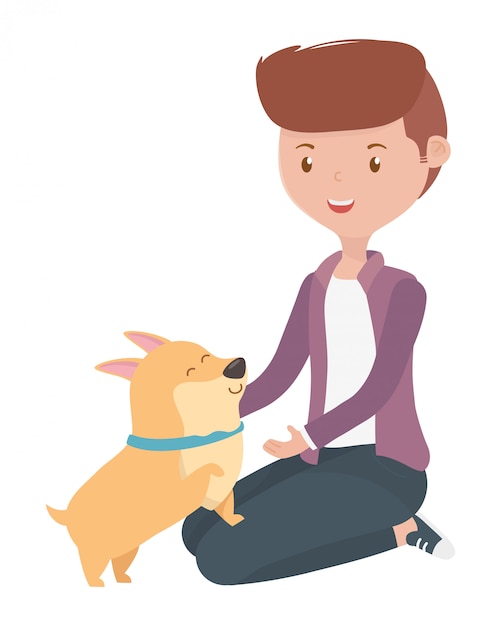 Gratis vector jongen met hond van cartoon