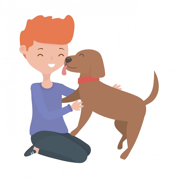 Jongen met hond van cartoon