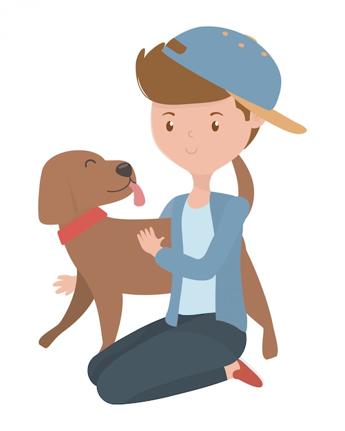 Gratis vector jongen met hond van cartoon