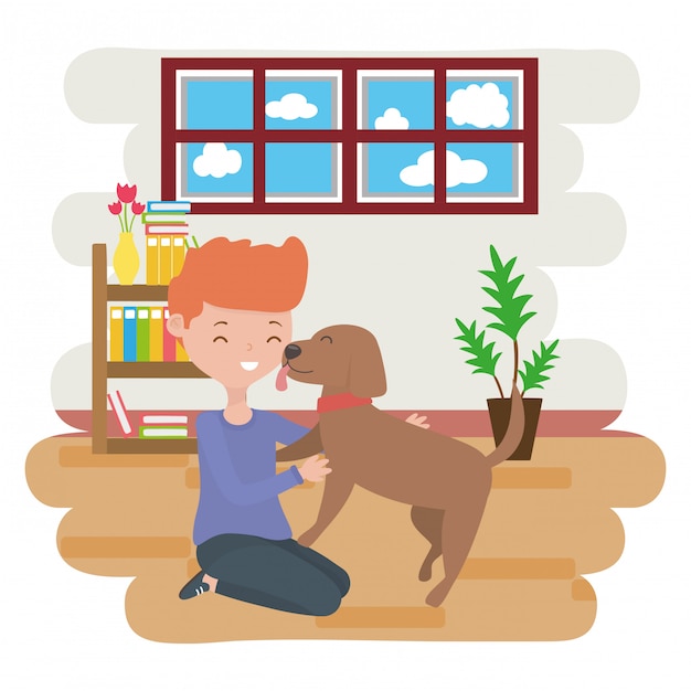 Jongen met hond van cartoon