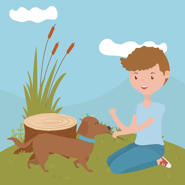 Jongen met hond van cartoon