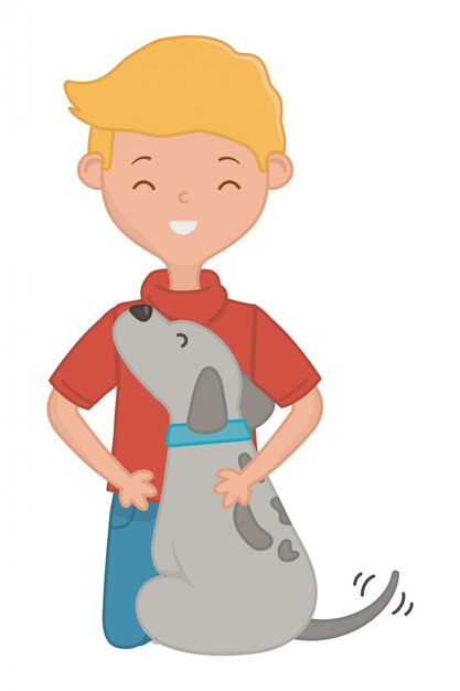 Jongen met hond van cartoon