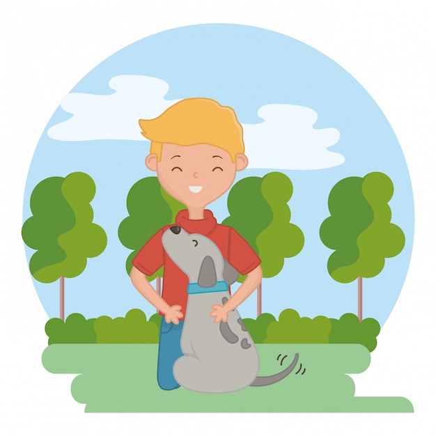 Gratis vector jongen met hond van cartoon