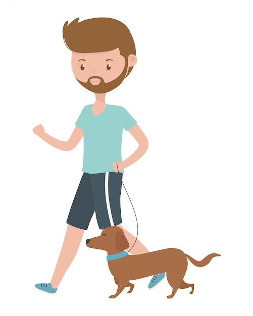 Gratis vector jongen met hondbeeldverhaal