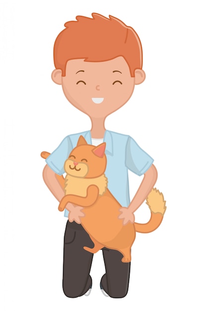 Jongen met kat cartoon ontwerp