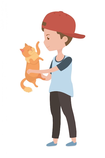 Jongen met kat cartoon