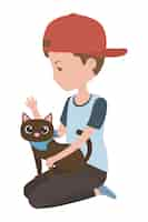 Gratis vector jongen met kat van cartoon