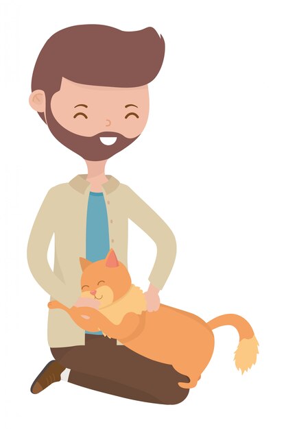 Gratis vector jongen met kat van cartoon