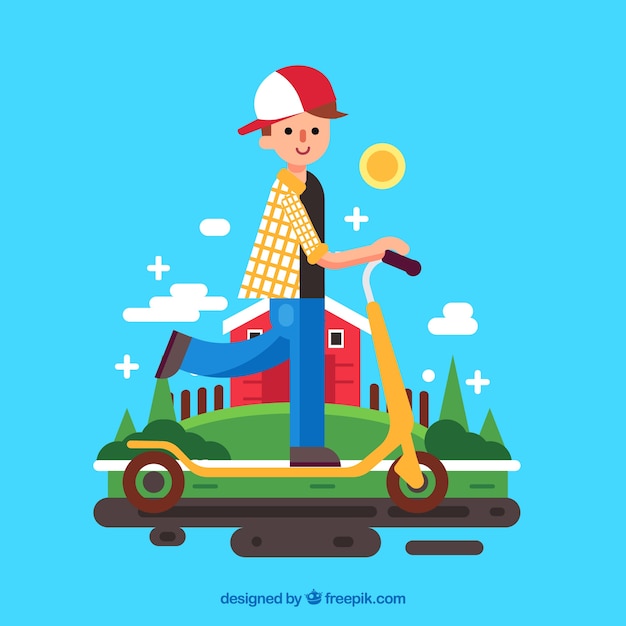 Gratis vector jongen op elektrische scooter