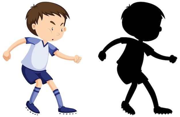 Gratis vector jongen voetballen in kleur en silhouet