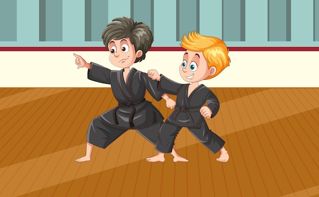 Gratis vector jongens bij taekwondo vechten