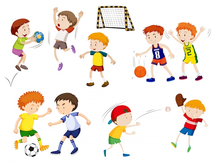 Gratis Vector jongens die verschillende sportillustraties spelen