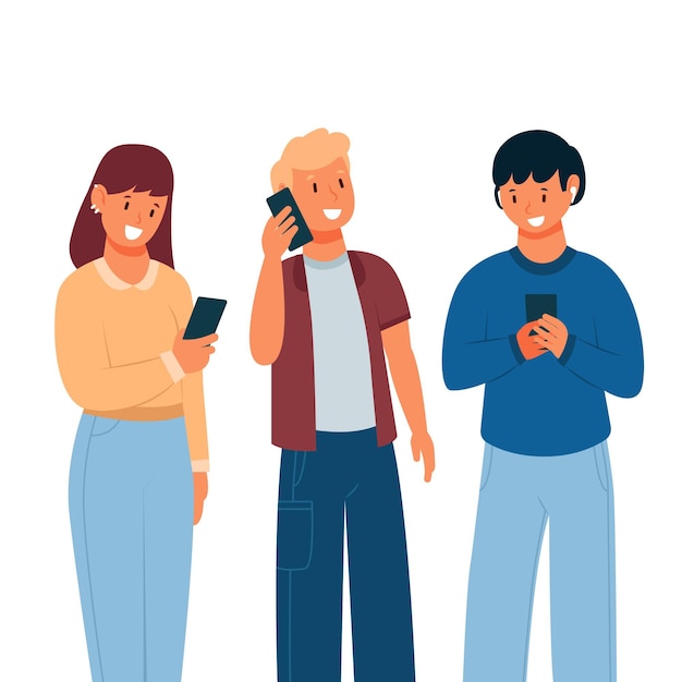 Gratis vector jongeren die smartphones gebruiken