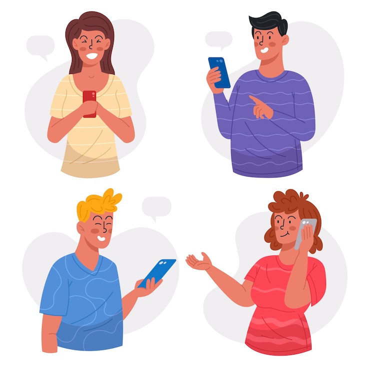 Gratis Vector jongeren die smartphones gebruiken