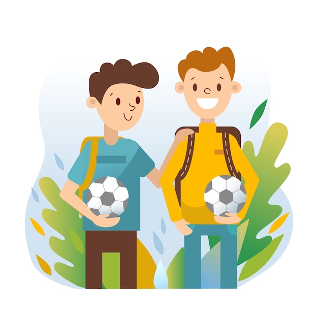 Gratis vector jongeren met voetballen