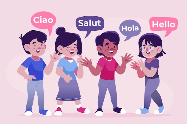 Gratis vector jongeren praten in verschillende talen illustratie collectie