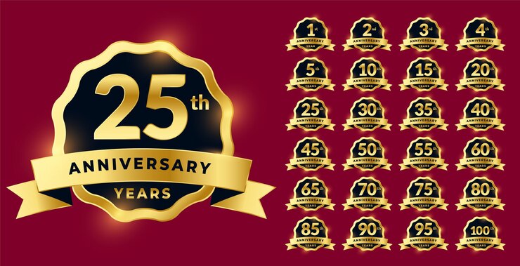 Gratis Vector jubileumlabels in gouden stijl