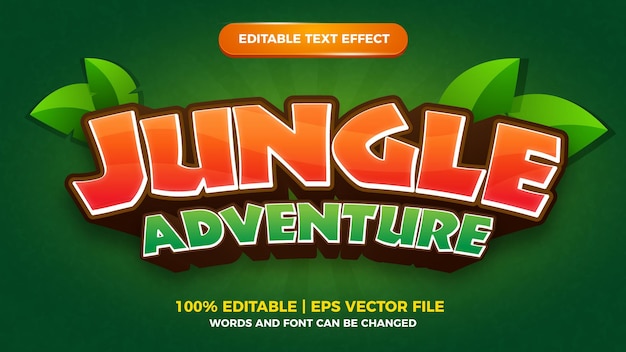 Jungle adventure bewerkbare teksteffect cartoon komische spelstijl