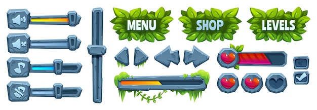 Jungle game steen ui frame cartoon vector icoon