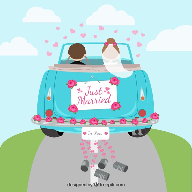 Hochzeitsauto just married zum ausdrucken