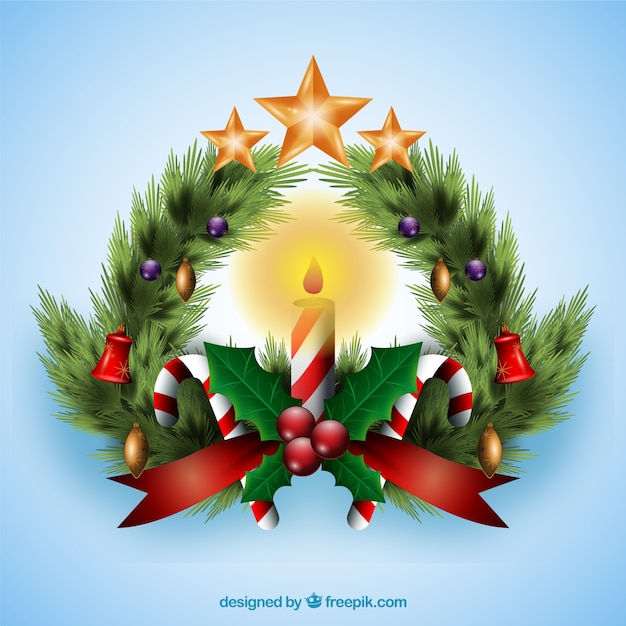 Gratis vector kaars met kerst decoratie