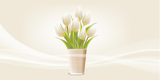 Gratis vector kaart met witte tulpen op wit