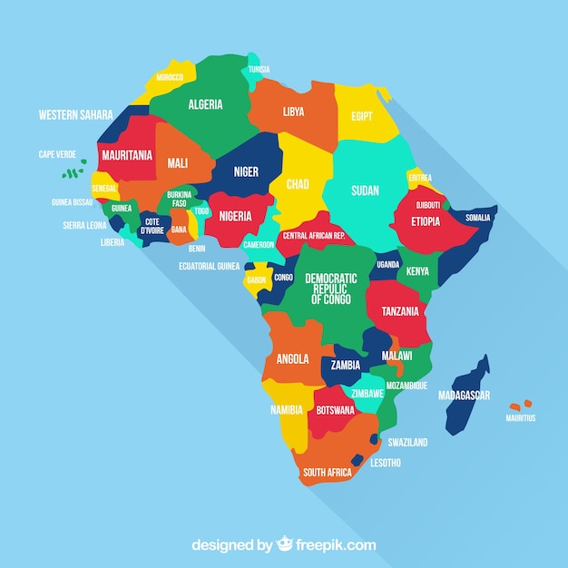 Gratis vector kaart van afrika continent met verschillende kleuren