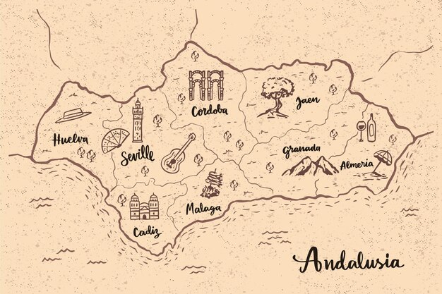 Kaart van Andalusië met bezienswaardigheden