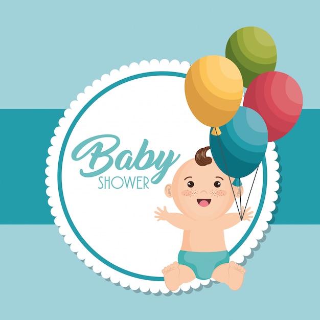 Gratis vector kaart van de baby douche met kleine jongen