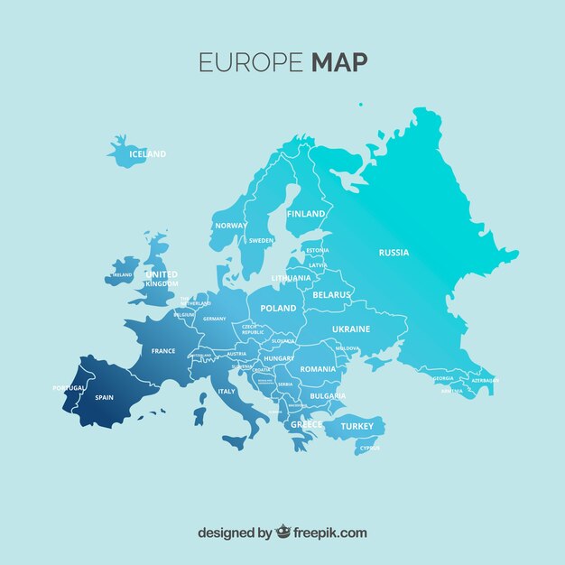 Kaart van Europa met kleuren in vlakke stijl
